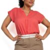 V-Collared Waist-Length Short-Sleeve Top in Sunset