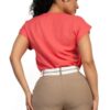 V-Collared Waist-Length Short-Sleeve Top in Sunset