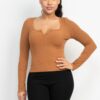 V-Bar Scoop Neck Knit Top in Light Brown