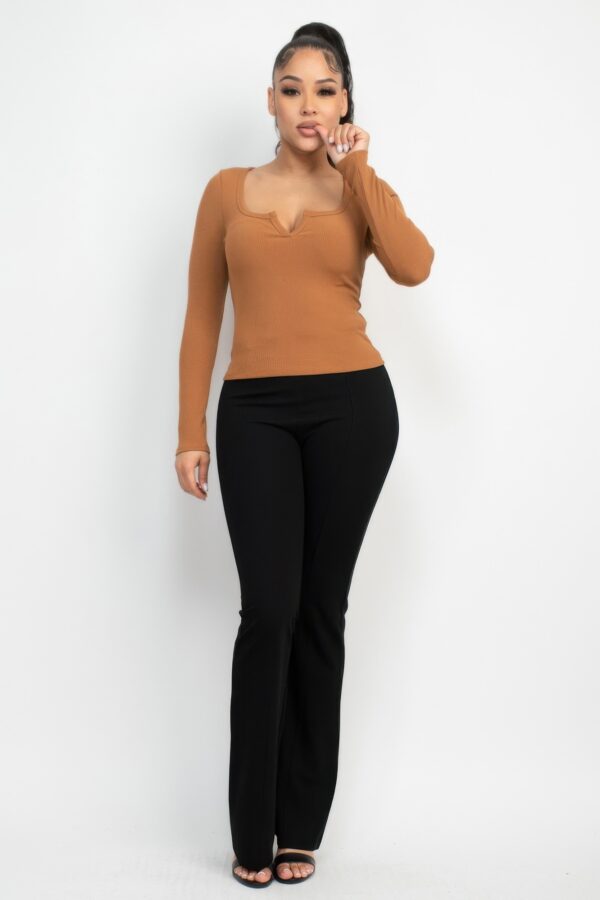 V-Bar Scoop Neck Knit Top in Light Brown