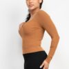 V-Bar Scoop Neck Knit Top in Light Brown