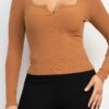 V-Bar Scoop Neck Knit Top in Light Brown