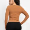V-Bar Scoop Neck Knit Top in Light Brown