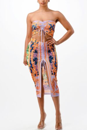 Ruched Midi Skirt Set – Adjustable Front Ruching, Purple