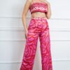 Satin Bandeau Top & Wide-Leg Pants Set – Cherry