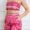 Satin Bandeau Top & Wide-Leg Pants Set – Cherry