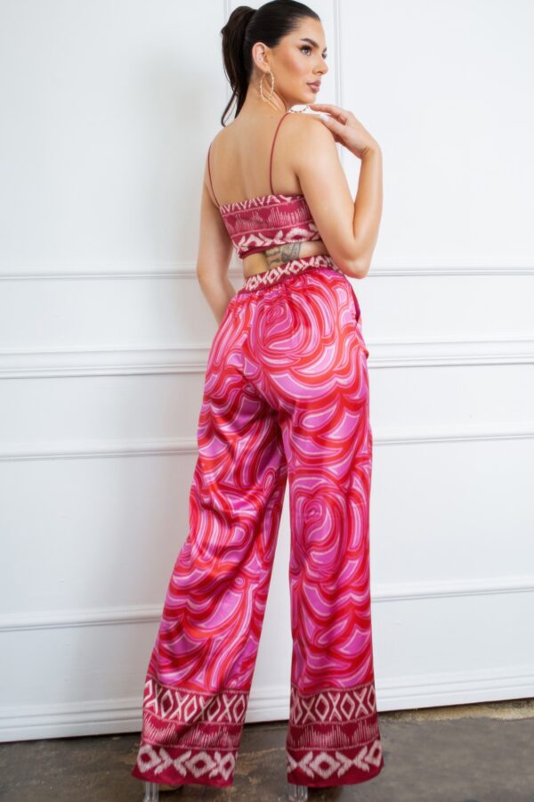Satin Bandeau Top & Wide-Leg Pants Set – Cherry