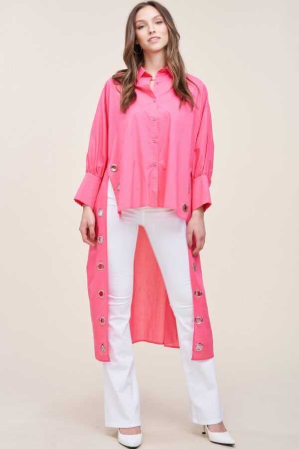 Oversized Cotton Shirt with Long Back – Pink