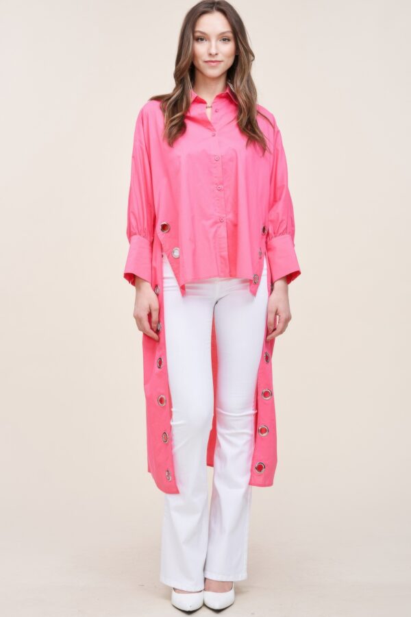 Oversized Cotton Shirt with Long Back – Pink