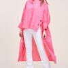 Oversized Cotton Shirt with Long Back – Pink