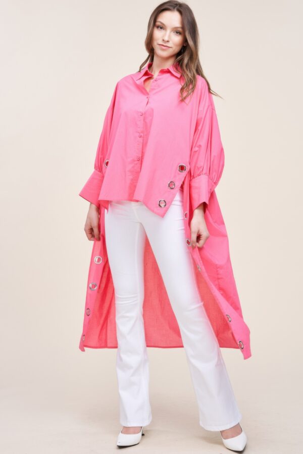 Oversized Cotton Shirt with Long Back – Pink