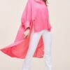 Oversized Cotton Shirt with Long Back – Pink