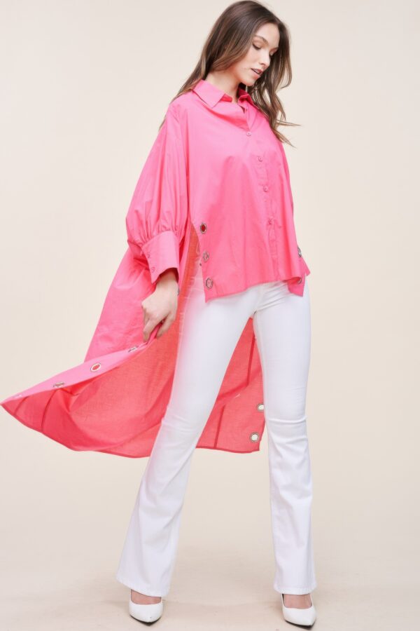 Oversized Cotton Shirt with Long Back – Pink