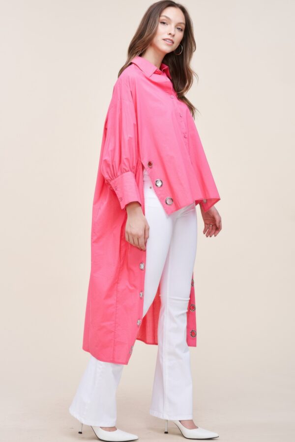 Oversized Cotton Shirt with Long Back – Pink