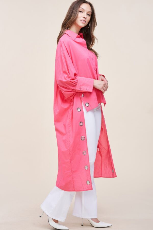 Oversized Cotton Shirt with Long Back – Pink