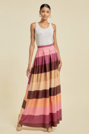 Colorblock Maxi Skirt with Pockets – Plum