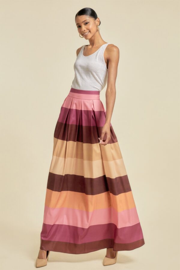 Colorblock Maxi Skirt with Pockets – Plum
