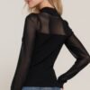 Long-Sleeve Mesh-Panel Sweater Top – Black