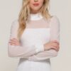 Long-Sleeve Sweater Top with Mesh Panels – Off White
