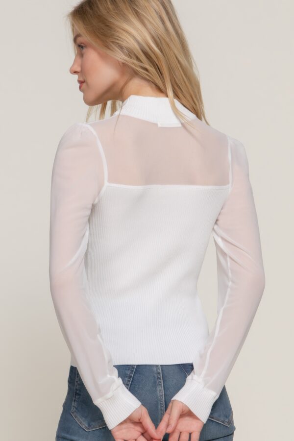 Long-Sleeve Sweater Top with Mesh Panels – Off White