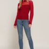 Long-Sleeve Mesh Panel Sweater Top – Burgundy