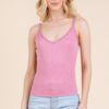 Ribbed V-Neck Lace-Trim Tank – Soft Pink