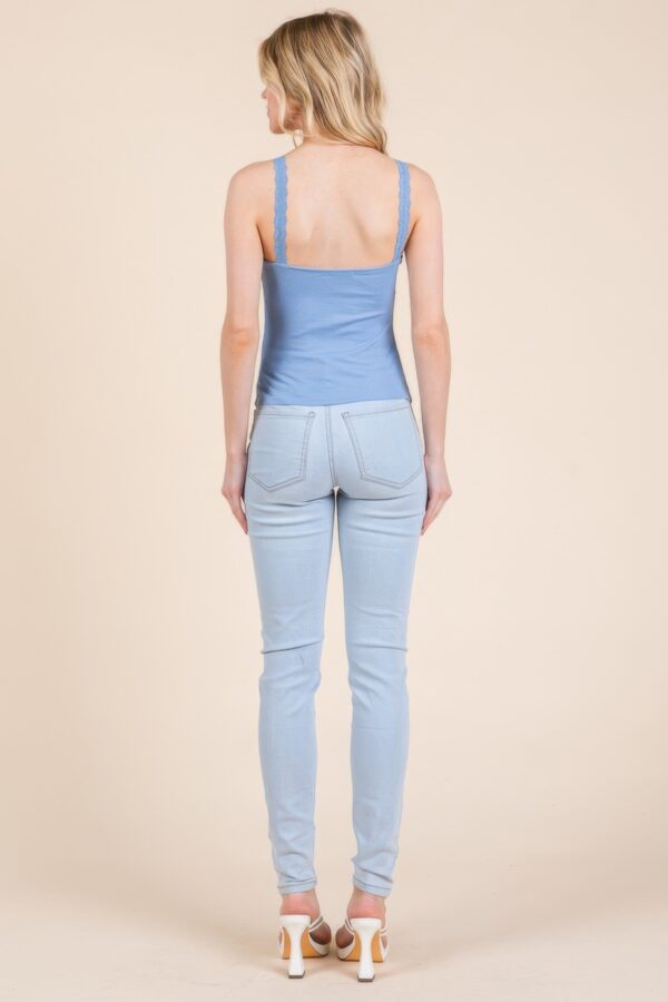 Ribbed V-Neck Lace-Trim Tank – Haze Blue