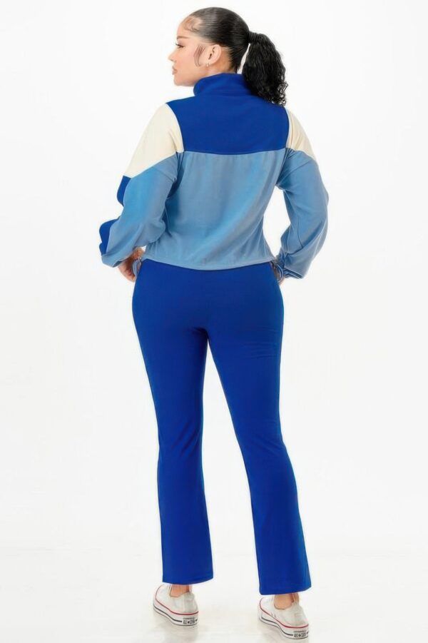 Colorblock Fleece Jacket & Flare Pants Set – Royal Blue