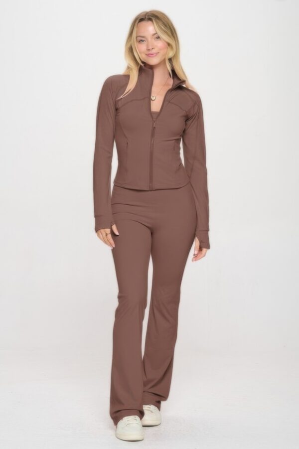 Yoga Jacket & Flare Jumpsuit Set – Brown