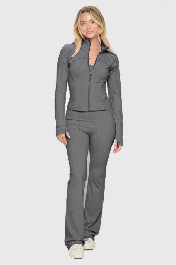 Yoga Jacket and Jumpsuit Set – Fitted Zip Jacket, Grey