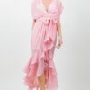 Mauve Tie-Waist Ruffle Midi Dress with Flowing Skirt