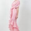 Mauve Tie-Waist Ruffle Midi Dress with Flowing Skirt