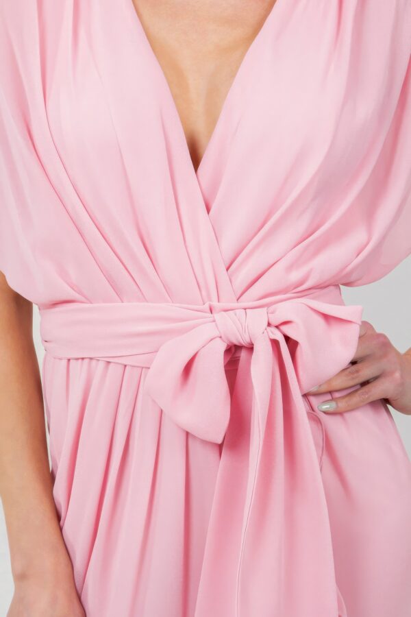 Mauve Tie-Waist Ruffle Midi Dress with Flowing Skirt