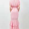Mauve Tie-Waist Ruffle Midi Dress with Flowing Skirt