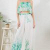 Printed Crop Top & Wide-Leg Pants Set – Ivory