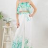 Printed Crop Top & Wide-Leg Pants Set – Ivory