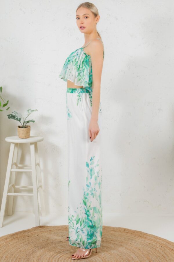 Printed Crop Top & Wide-Leg Pants Set – Ivory