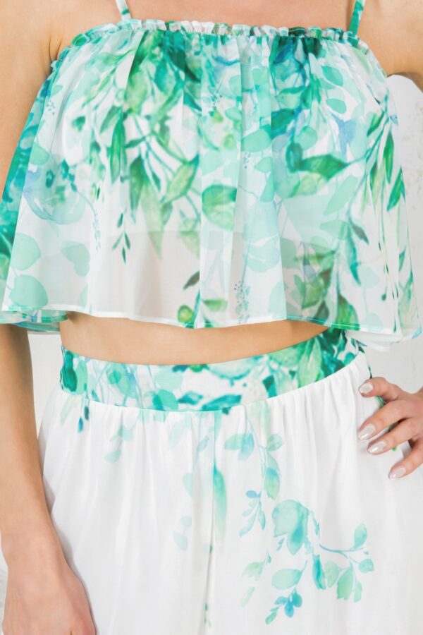 Printed Crop Top & Wide-Leg Pants Set – Ivory