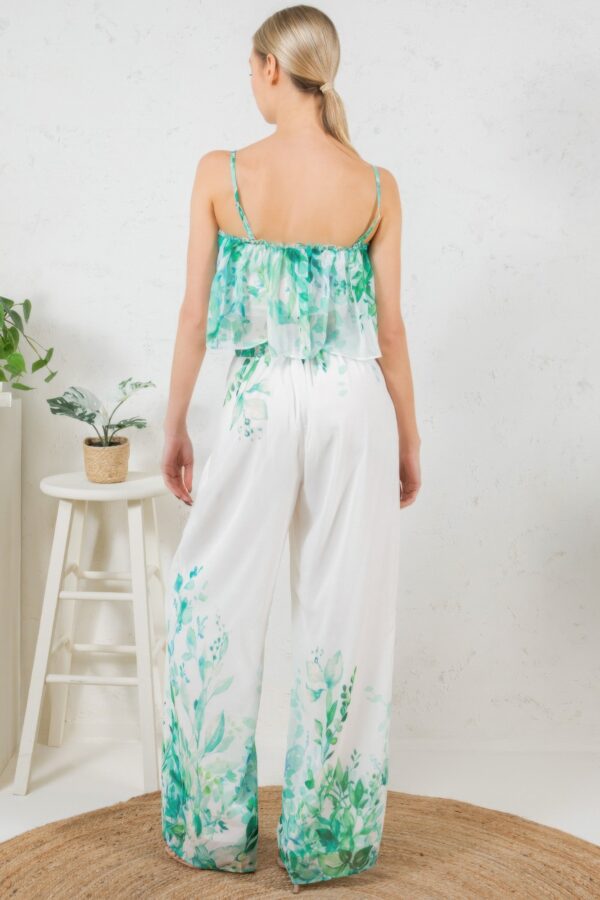 Printed Crop Top & Wide-Leg Pants Set – Ivory