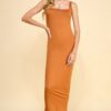 Square Neck Tank Maxi Dress – Textured Low Back, Spicy Camel
