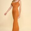 Square Neck Tank Maxi Dress – Textured Low Back, Spicy Camel