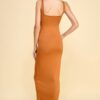 Square Neck Tank Maxi Dress – Textured Low Back, Spicy Camel