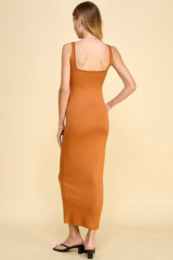 Square Neck Tank Maxi Dress – Textured Low Back, Spicy Camel