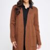 Longline Open-Front Sweater Cardigan – Brown