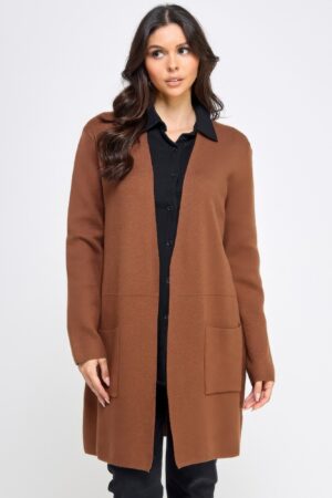 Longline Open-Front Sweater Cardigan – Brown