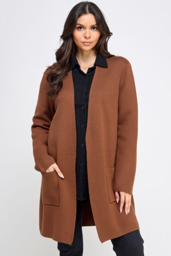 Longline Open-Front Sweater Cardigan – Brown