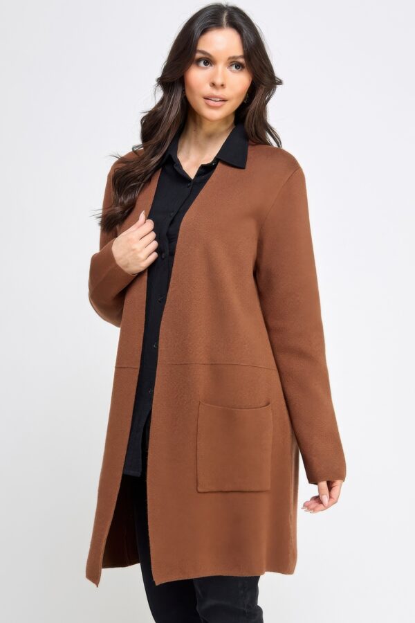 Longline Open-Front Sweater Cardigan – Brown
