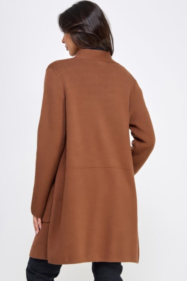 Longline Open-Front Sweater Cardigan – Brown