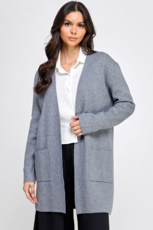 Soft-Knit Longline Open-Front Cardigan – Grey