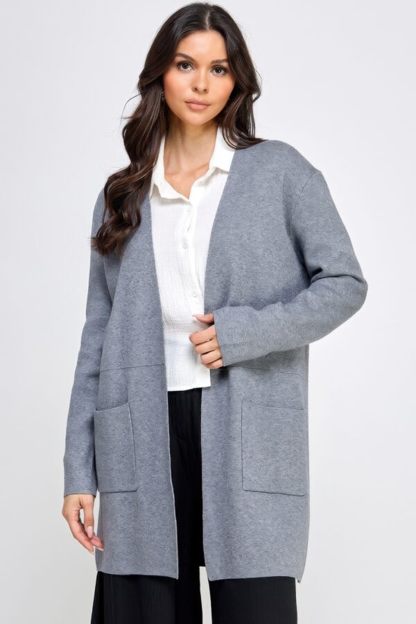 Soft-Knit Longline Open-Front Cardigan – Grey